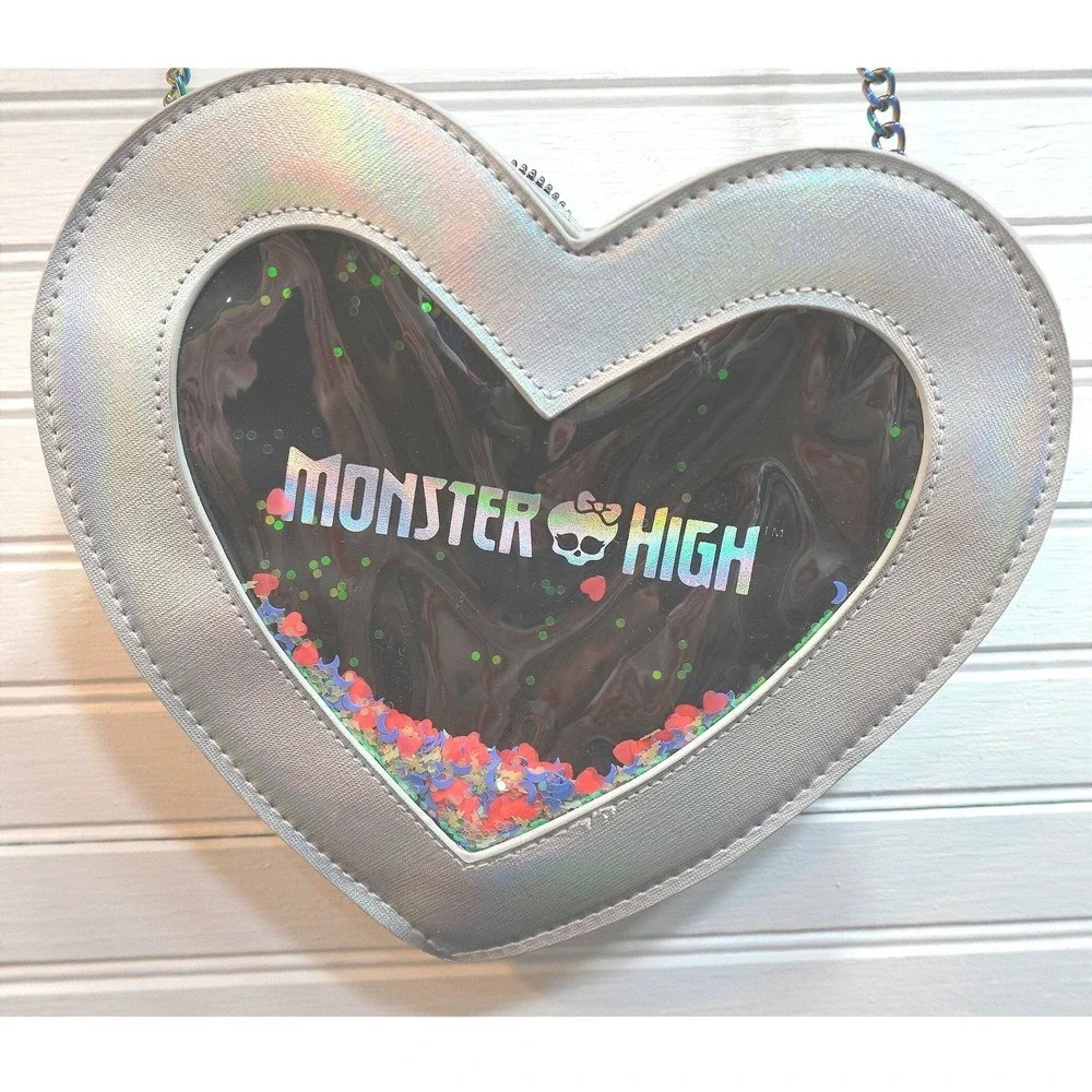Monster High Heart Crossbody Purse Silver Metallic Costume‎ Chain Adjustable Bag